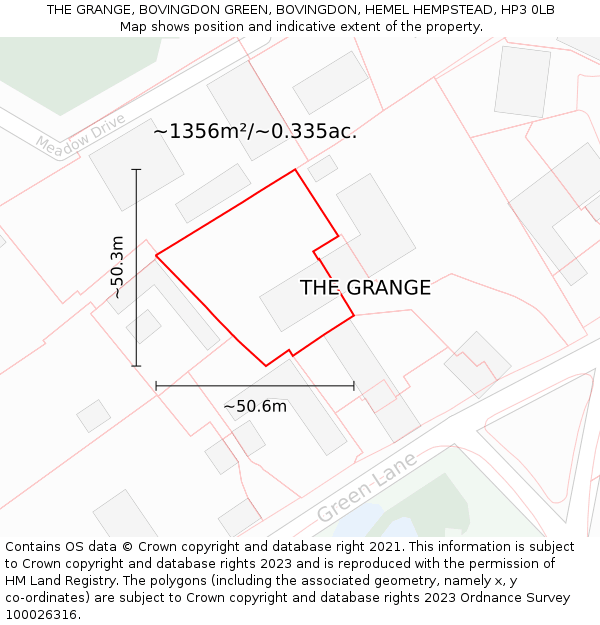 THE GRANGE, BOVINGDON GREEN, BOVINGDON, HEMEL HEMPSTEAD, HP3 0LB: Plot and title map