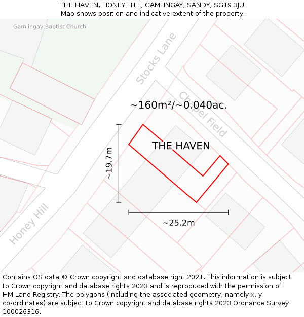 THE HAVEN, HONEY HILL, GAMLINGAY, SANDY, SG19 3JU: Plot and title map