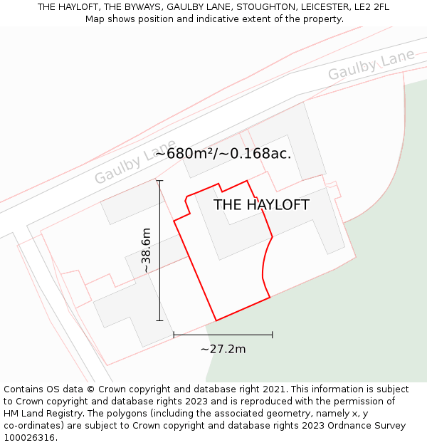 THE HAYLOFT, THE BYWAYS, GAULBY LANE, STOUGHTON, LEICESTER, LE2 2FL: Plot and title map