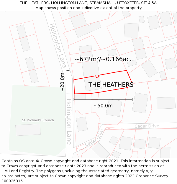 THE HEATHERS, HOLLINGTON LANE, STRAMSHALL, UTTOXETER, ST14 5AJ: Plot and title map