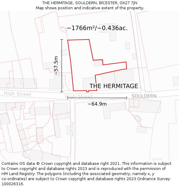 THE HERMITAGE, SOULDERN, BICESTER, OX27 7JN: Plot and title map