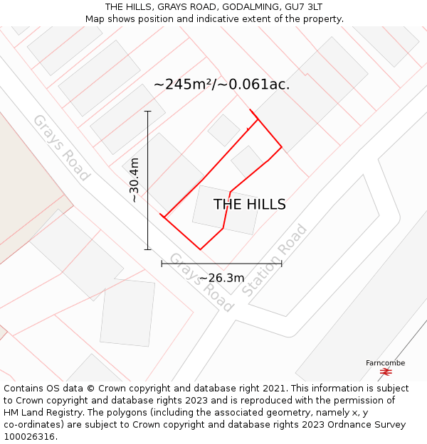 THE HILLS, GRAYS ROAD, GODALMING, GU7 3LT: Plot and title map