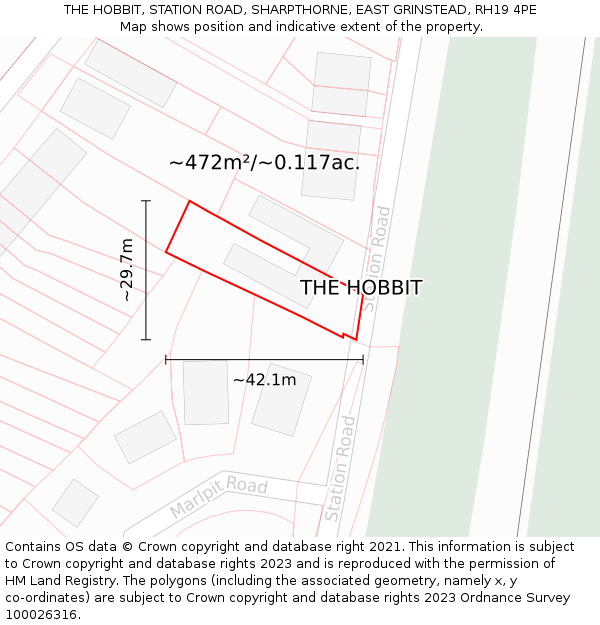 THE HOBBIT, STATION ROAD, SHARPTHORNE, EAST GRINSTEAD, RH19 4PE: Plot and title map