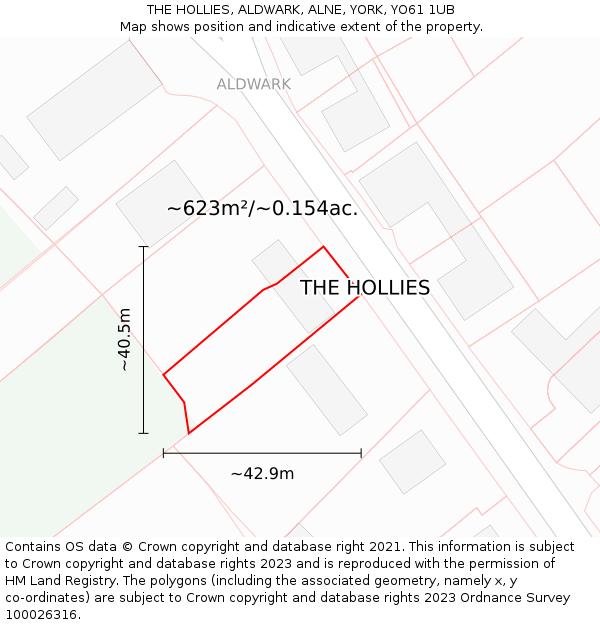 THE HOLLIES, ALDWARK, ALNE, YORK, YO61 1UB: Plot and title map