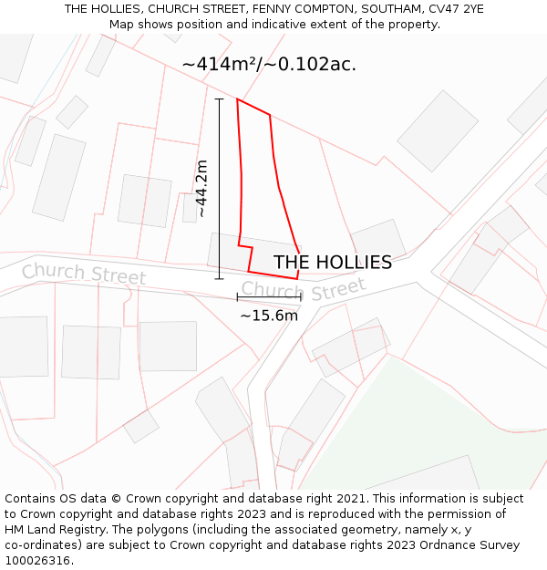 THE HOLLIES, CHURCH STREET, FENNY COMPTON, SOUTHAM, CV47 2YE: Plot and title map