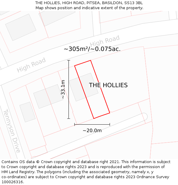 THE HOLLIES, HIGH ROAD, PITSEA, BASILDON, SS13 3BL: Plot and title map