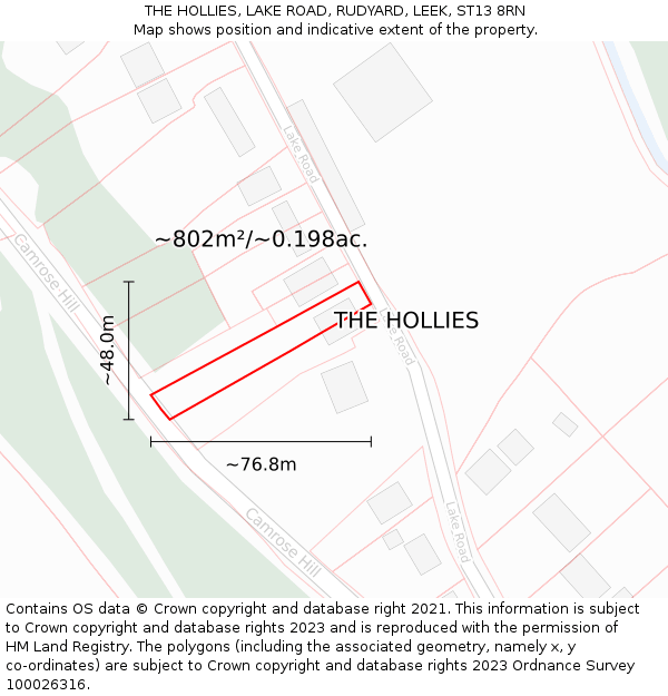 THE HOLLIES, LAKE ROAD, RUDYARD, LEEK, ST13 8RN: Plot and title map