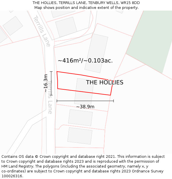 THE HOLLIES, TERRILLS LANE, TENBURY WELLS, WR15 8DD: Plot and title map