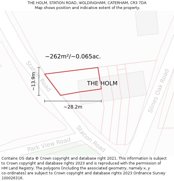 THE HOLM, STATION ROAD, WOLDINGHAM, CATERHAM, CR3 7DA: Plot and title map