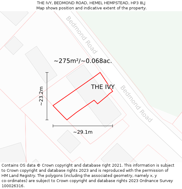 THE IVY, BEDMOND ROAD, HEMEL HEMPSTEAD, HP3 8LJ: Plot and title map