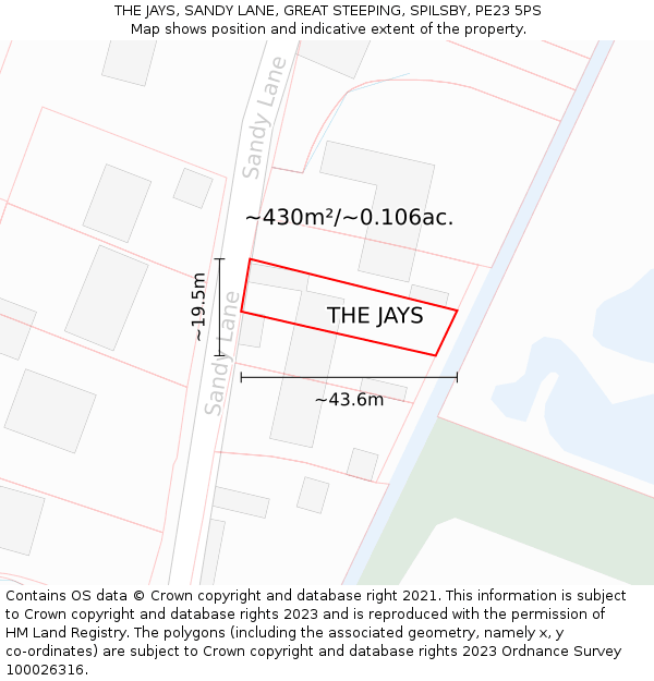 THE JAYS, SANDY LANE, GREAT STEEPING, SPILSBY, PE23 5PS: Plot and title map