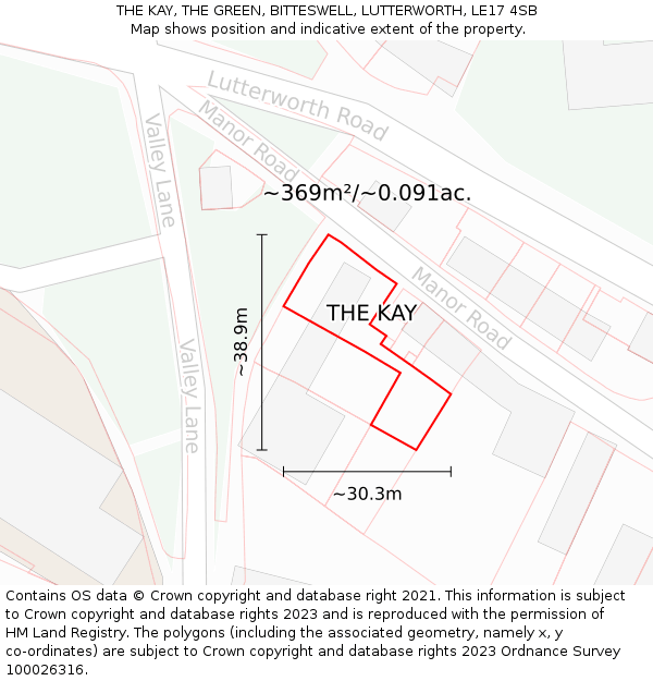 THE KAY, THE GREEN, BITTESWELL, LUTTERWORTH, LE17 4SB: Plot and title map