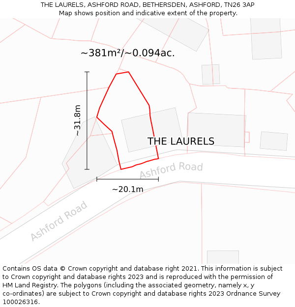 THE LAURELS, ASHFORD ROAD, BETHERSDEN, ASHFORD, TN26 3AP: Plot and title map