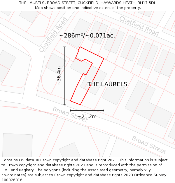 THE LAURELS, BROAD STREET, CUCKFIELD, HAYWARDS HEATH, RH17 5DL: Plot and title map