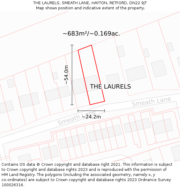 THE LAURELS, SMEATH LANE, HAYTON, RETFORD, DN22 9JT: Plot and title map