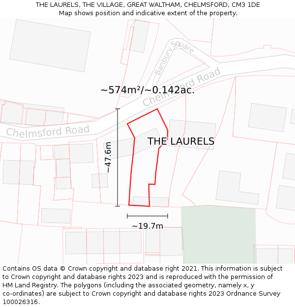 THE LAURELS, THE VILLAGE, GREAT WALTHAM, CHELMSFORD, CM3 1DE: Plot and title map