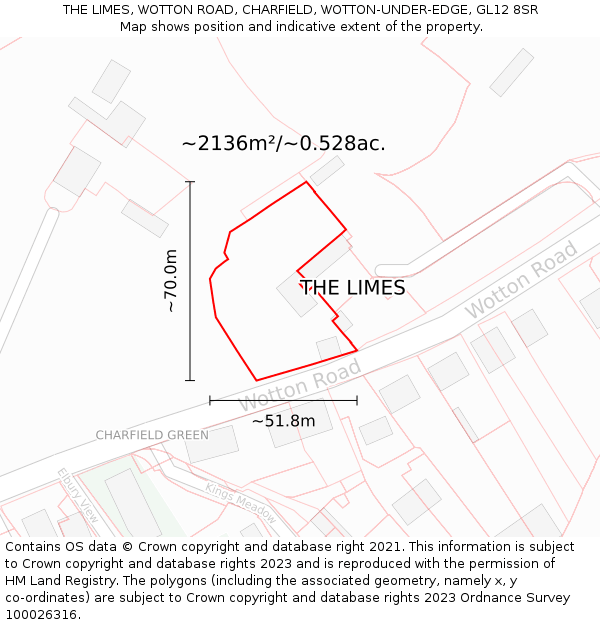 THE LIMES, WOTTON ROAD, CHARFIELD, WOTTON-UNDER-EDGE, GL12 8SR: Plot and title map