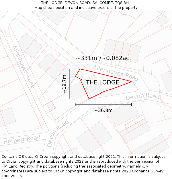 THE LODGE, DEVON ROAD, SALCOMBE, TQ8 8HL: Plot and title map