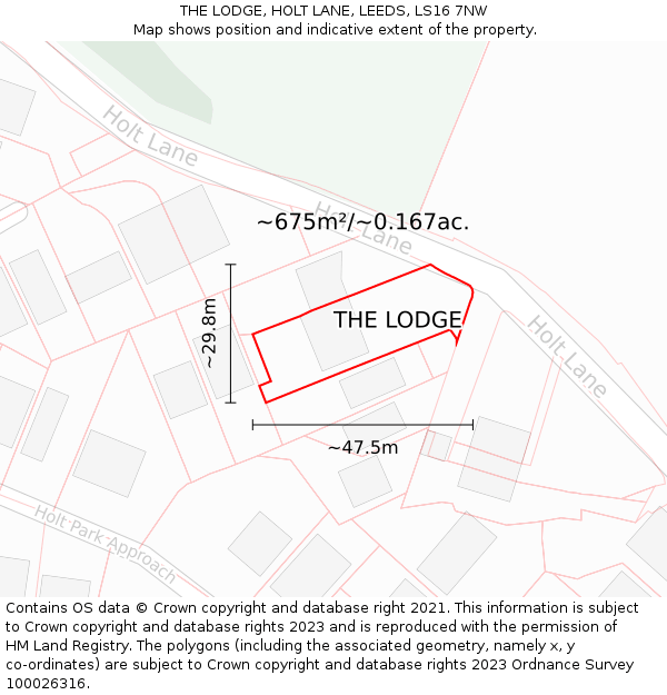 THE LODGE, HOLT LANE, LEEDS, LS16 7NW: Plot and title map