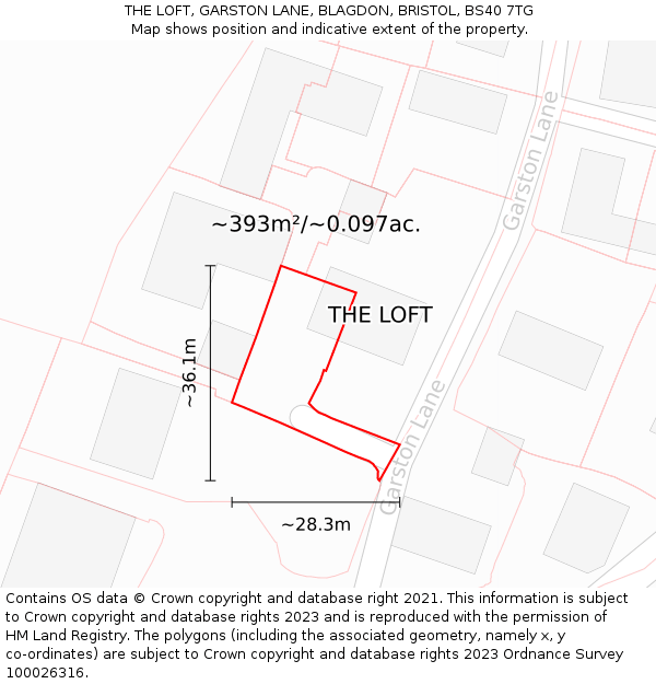 THE LOFT, GARSTON LANE, BLAGDON, BRISTOL, BS40 7TG: Plot and title map