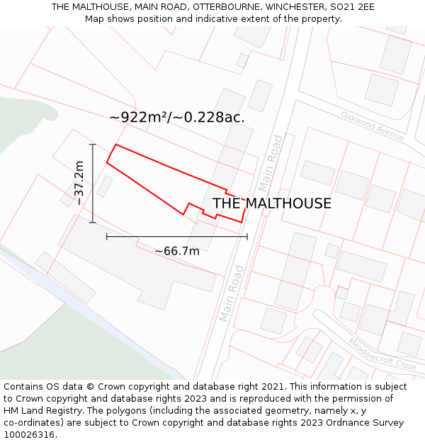 THE MALTHOUSE, MAIN ROAD, OTTERBOURNE, WINCHESTER, SO21 2EE: Plot and title map