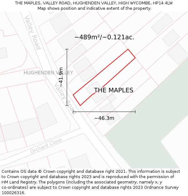 THE MAPLES, VALLEY ROAD, HUGHENDEN VALLEY, HIGH WYCOMBE, HP14 4LW: Plot and title map