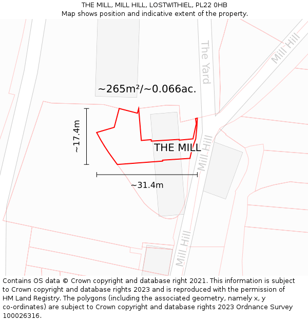 THE MILL, MILL HILL, LOSTWITHIEL, PL22 0HB: Plot and title map