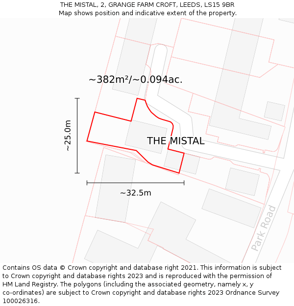THE MISTAL, 2, GRANGE FARM CROFT, LEEDS, LS15 9BR: Plot and title map