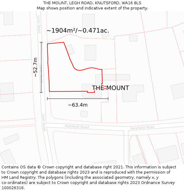 THE MOUNT, LEGH ROAD, KNUTSFORD, WA16 8LS: Plot and title map