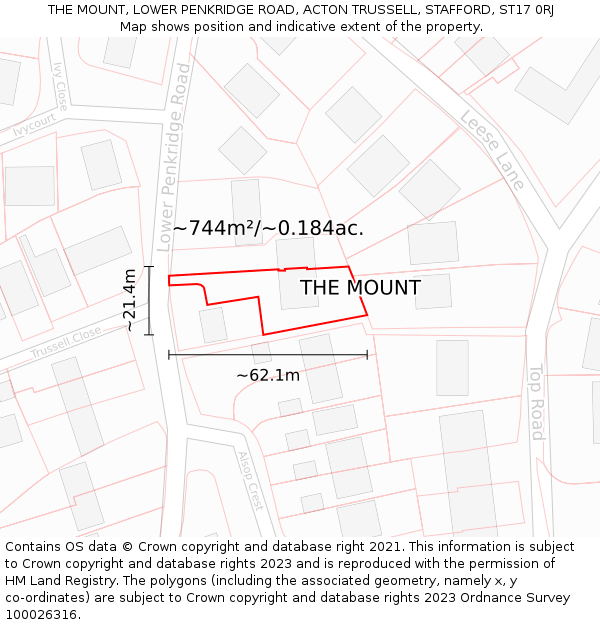 THE MOUNT, LOWER PENKRIDGE ROAD, ACTON TRUSSELL, STAFFORD, ST17 0RJ: Plot and title map