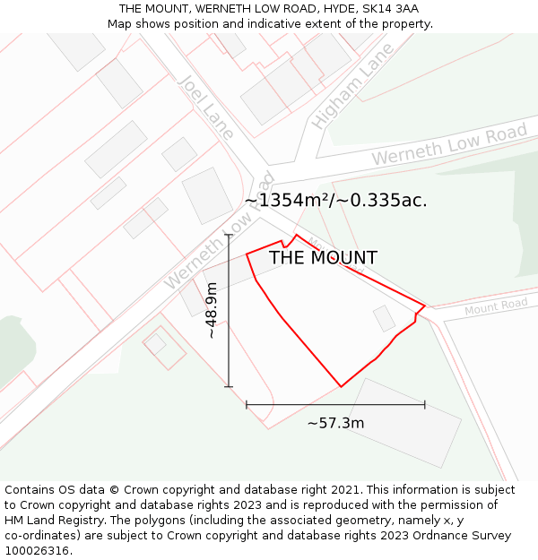 THE MOUNT, WERNETH LOW ROAD, HYDE, SK14 3AA: Plot and title map