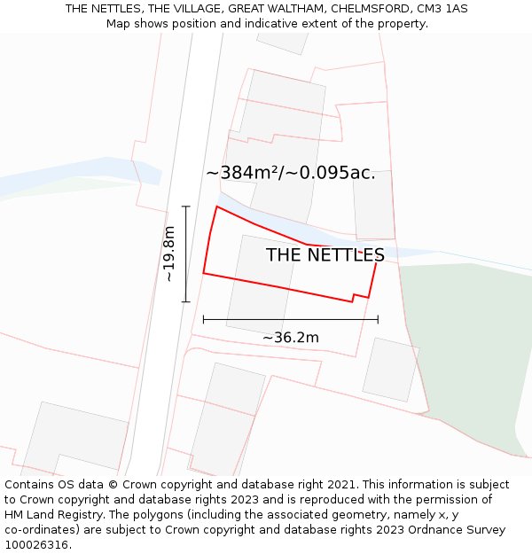 THE NETTLES, THE VILLAGE, GREAT WALTHAM, CHELMSFORD, CM3 1AS: Plot and title map