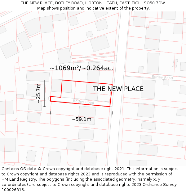 THE NEW PLACE, BOTLEY ROAD, HORTON HEATH, EASTLEIGH, SO50 7DW: Plot and title map