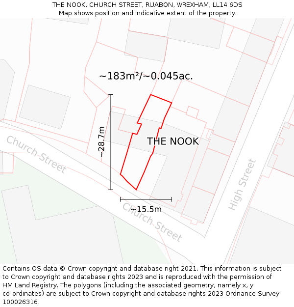 THE NOOK, CHURCH STREET, RUABON, WREXHAM, LL14 6DS: Plot and title map