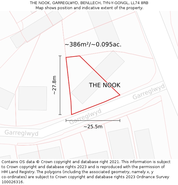 THE NOOK, GARREGLWYD, BENLLECH, TYN-Y-GONGL, LL74 8RB: Plot and title map