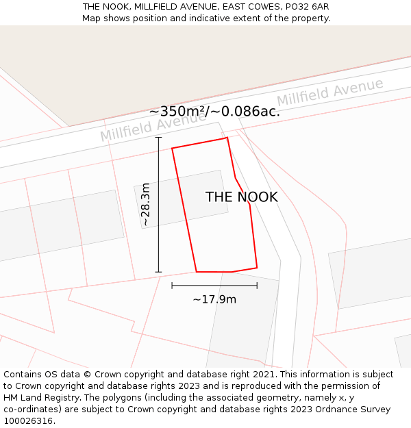 THE NOOK, MILLFIELD AVENUE, EAST COWES, PO32 6AR: Plot and title map