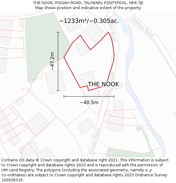 THE NOOK, PISGAH ROAD, TALYWAIN, PONTYPOOL, NP4 7JE: Plot and title map