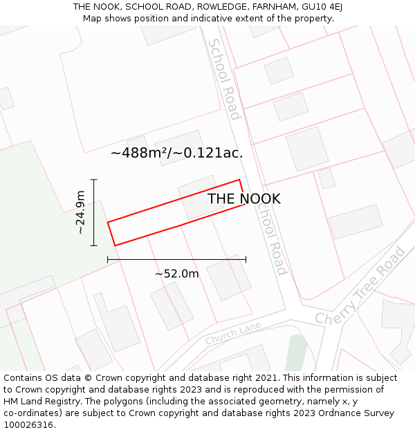 THE NOOK, SCHOOL ROAD, ROWLEDGE, FARNHAM, GU10 4EJ: Plot and title map