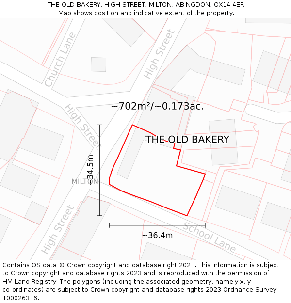 THE OLD BAKERY, HIGH STREET, MILTON, ABINGDON, OX14 4ER: Plot and title map