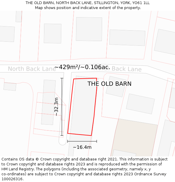 THE OLD BARN, NORTH BACK LANE, STILLINGTON, YORK, YO61 1LL: Plot and title map