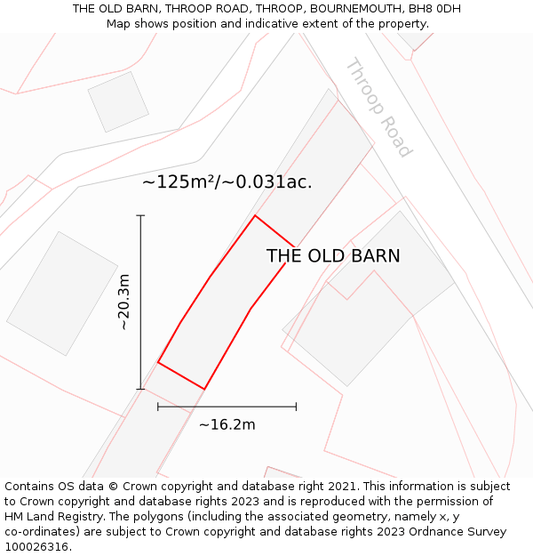 THE OLD BARN, THROOP ROAD, THROOP, BOURNEMOUTH, BH8 0DH: Plot and title map