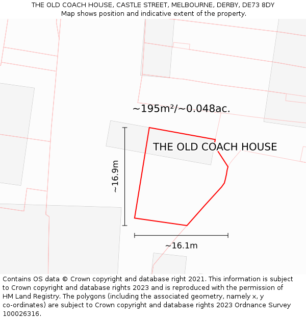 THE OLD COACH HOUSE, CASTLE STREET, MELBOURNE, DERBY, DE73 8DY: Plot and title map