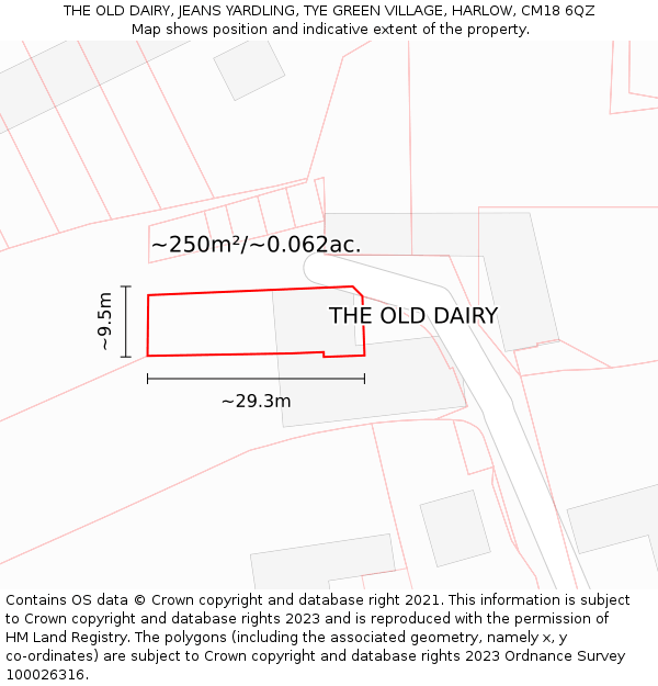 THE OLD DAIRY, JEANS YARDLING, TYE GREEN VILLAGE, HARLOW, CM18 6QZ: Plot and title map