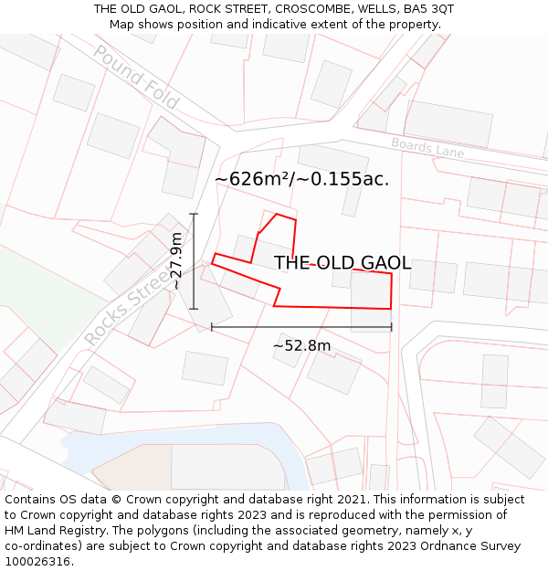 THE OLD GAOL, ROCK STREET, CROSCOMBE, WELLS, BA5 3QT: Plot and title map