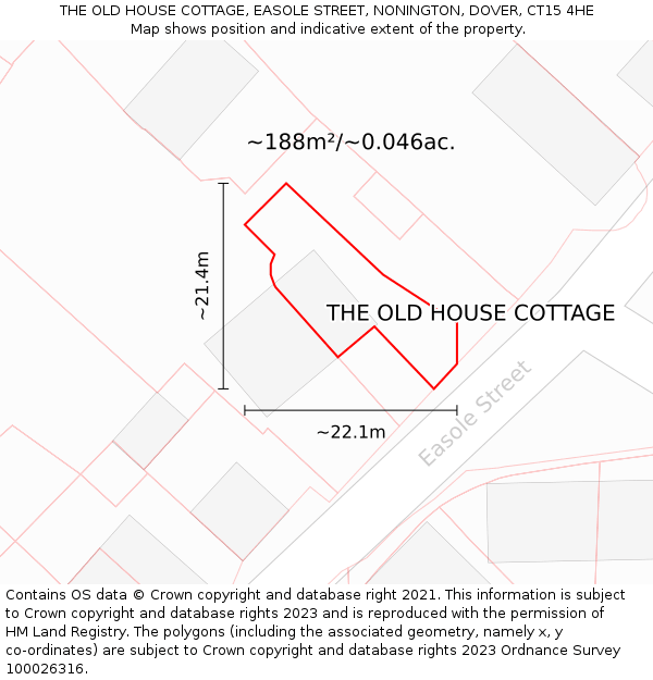 THE OLD HOUSE COTTAGE, EASOLE STREET, NONINGTON, DOVER, CT15 4HE: Plot and title map