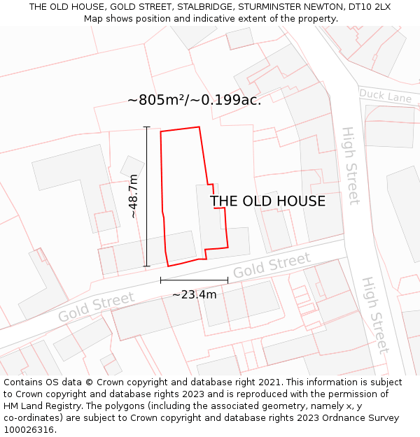 THE OLD HOUSE, GOLD STREET, STALBRIDGE, STURMINSTER NEWTON, DT10 2LX: Plot and title map