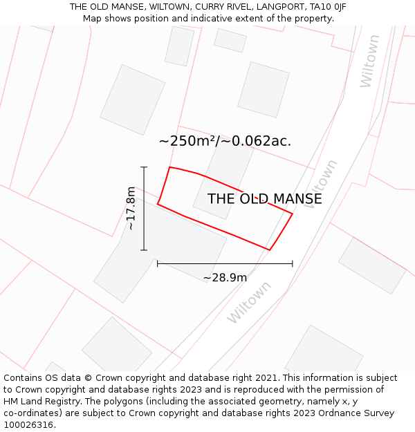 THE OLD MANSE, WILTOWN, CURRY RIVEL, LANGPORT, TA10 0JF: Plot and title map