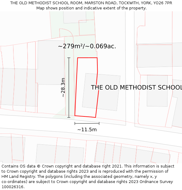 THE OLD METHODIST SCHOOL ROOM, MARSTON ROAD, TOCKWITH, YORK, YO26 7PR: Plot and title map