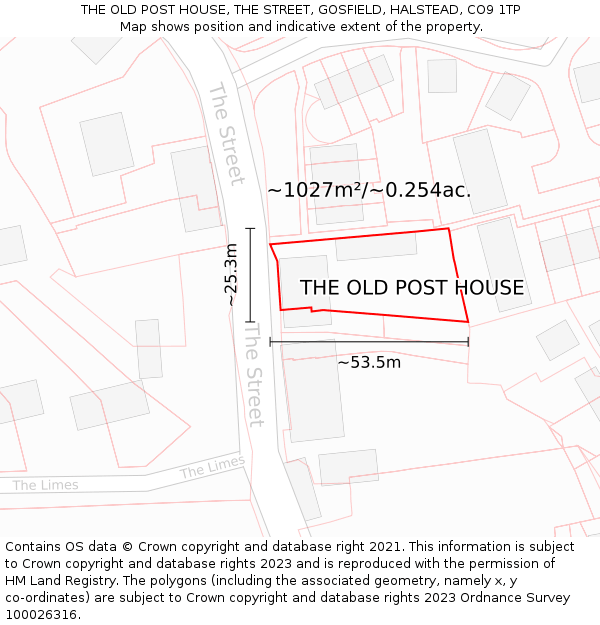 THE OLD POST HOUSE, THE STREET, GOSFIELD, HALSTEAD, CO9 1TP: Plot and title map