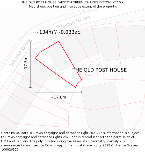 THE OLD POST HOUSE, WESTON GREEN, THAMES DITTON, KT7 0JX: Plot and title map